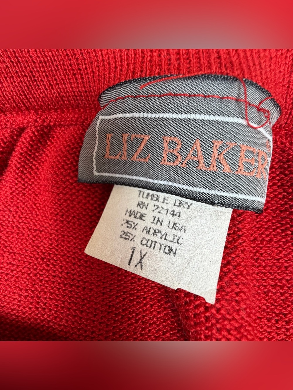 Liz Baker Vintage Red Sweater Skirt , NWT, 1X - Picture 3 of 7